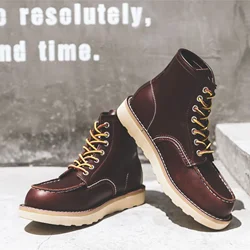 Men's Boots Work Shoes American Vintage Boots Mid-top Casual Leather Shoes Cowhide Large Size High Top Boots Men's Shoes