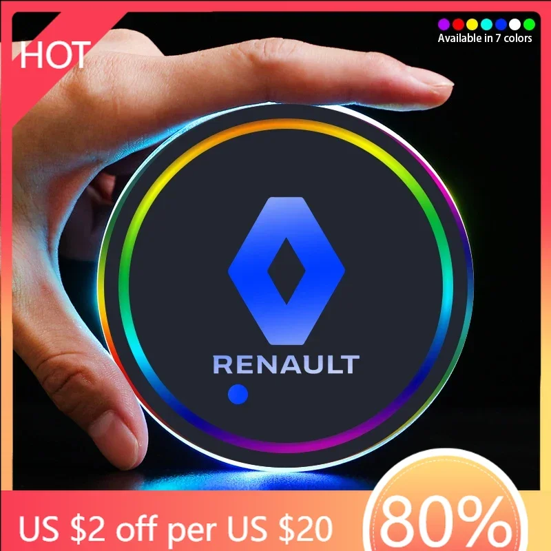 

Колпаки ступиц для Renault Megane 2 3 4 Captur Radio Logan, автоаксессуары, 2 шт., 7 цветов, автомобильные светодиодные светящиеся накладки на чашки для воды, автоподставка
