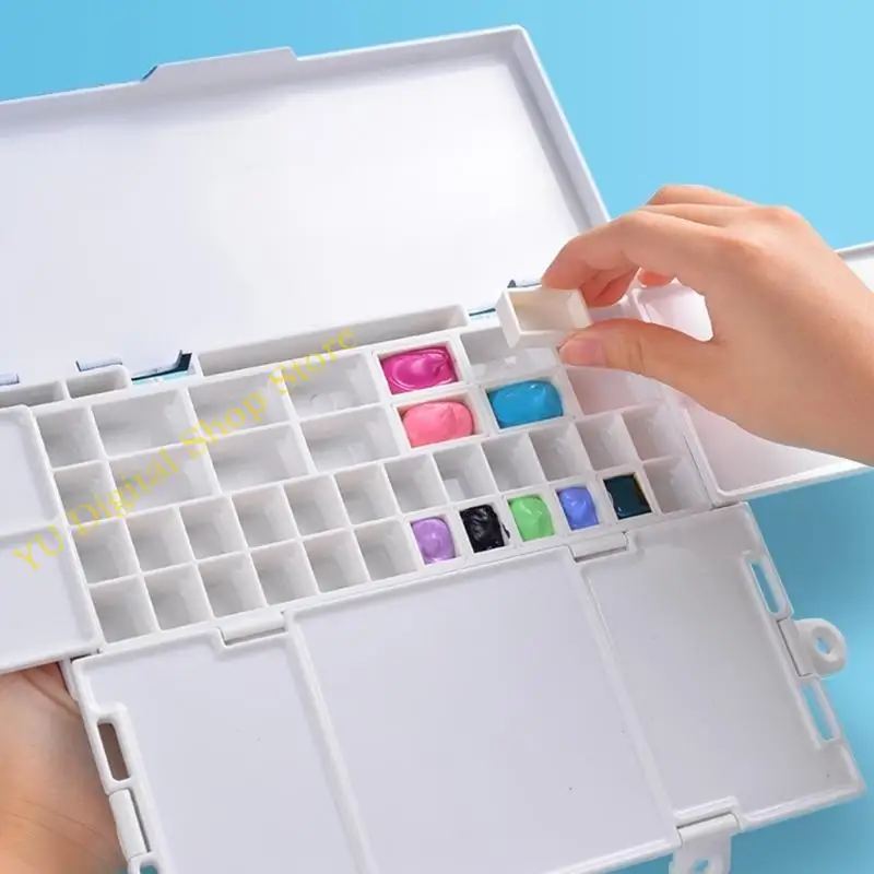 96BA Leakproof Watercolor Palettes Travel Paint Tray for Watercolor, Gouache, Acrylic Paint, 38 Wells Folding Paint Palettes