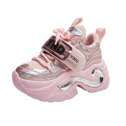 Summer Shiny Sequins Chunky Platform Sneakers Women Breathable Lace Up Height Increase Shoes Woman Fashion Cute Pink Sneakers