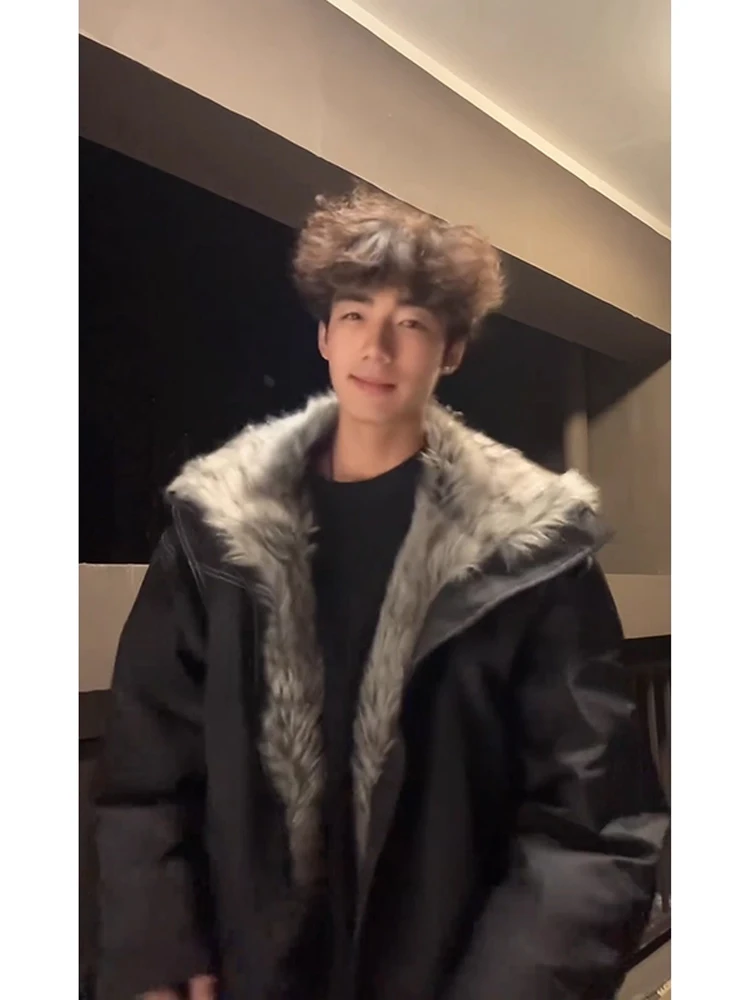 

American Sle Men's ort Flight Jaet Cotton Coat with Fur Collar Winter Warm Thiened Zipper Closure Pure Color