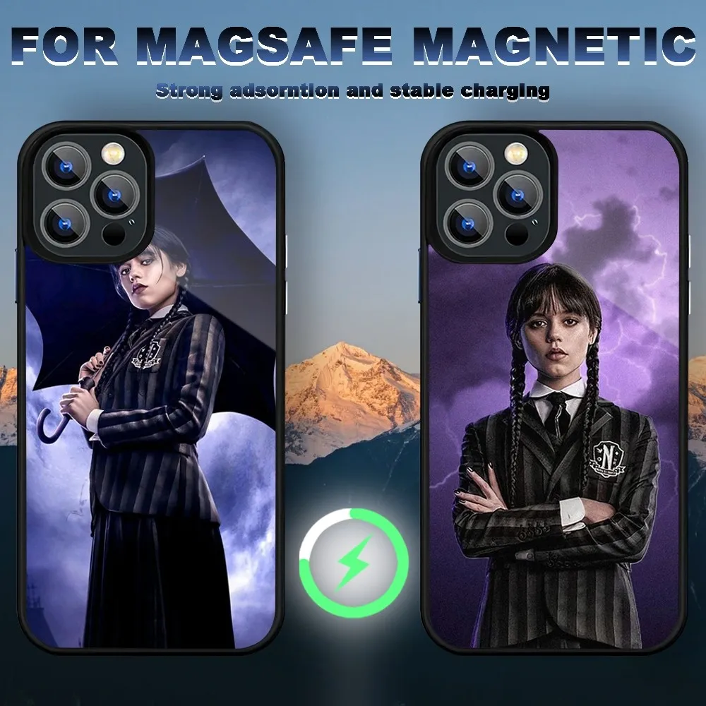 Wednesdays A-Addams Phone Case iPhone 15 14 11 12 13 Pro Max Plus Magnetic Wireless Charge Cases Cover