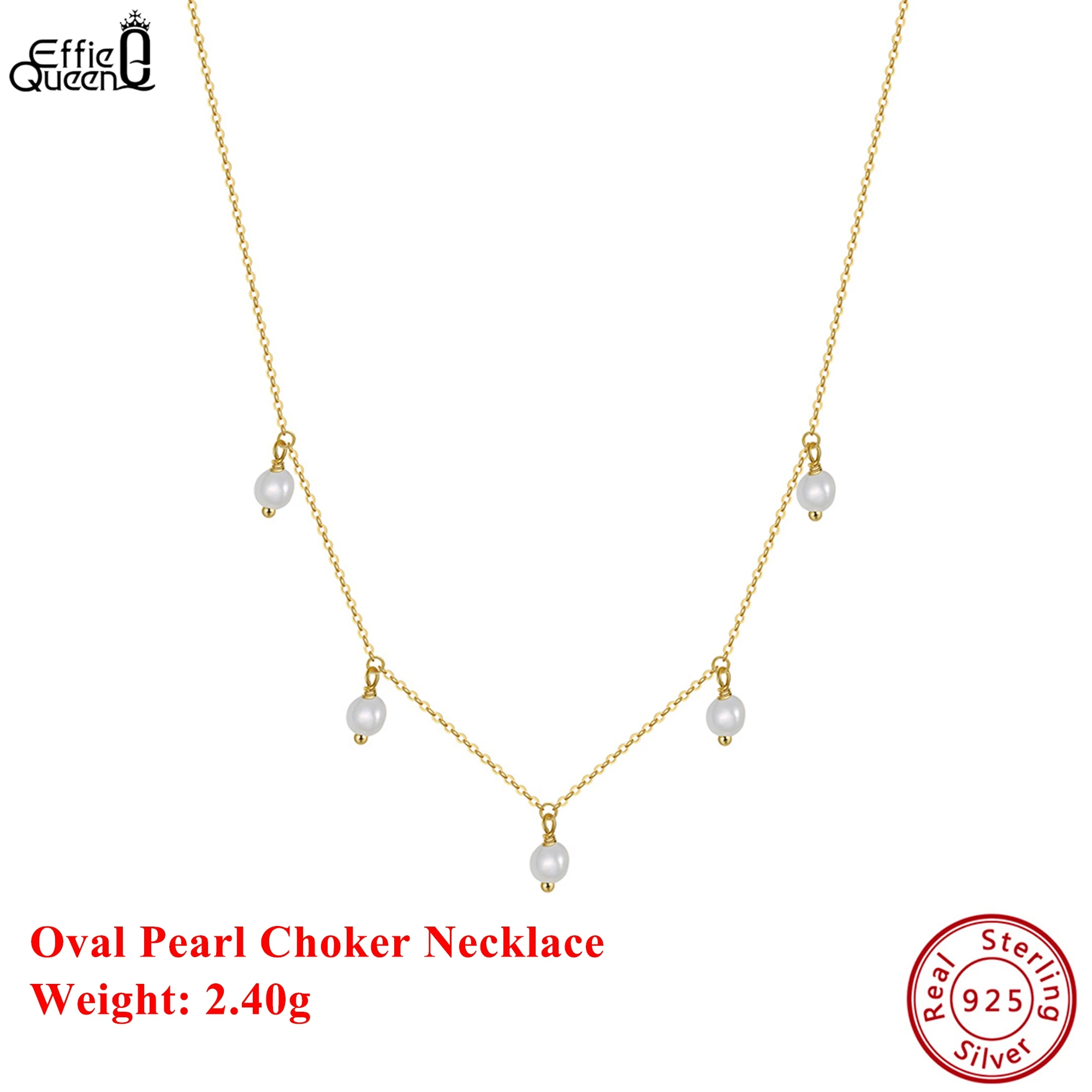 

EFFIE QUEEN, чистое серебро 925 пробы, золото 14 карат, овальная жемчужная цепочка-колье, ожерелье, натуральные украшения для женщин, банкет, вечеринка, свадебный подарок GPN21