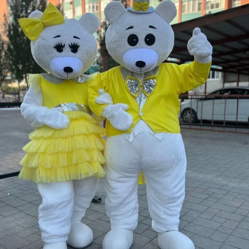 

YELLOW Dress Couple Rabbit Mascot Costume Cartoon Bunny Cosplay Outfits Apparel for Halloween Christmas Carnival Party