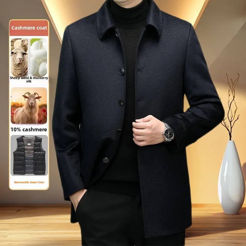 الكشمير معطف الصوف الرجال الخريف الشتاء الأعمال أبي أسفل معطف الرجال #1