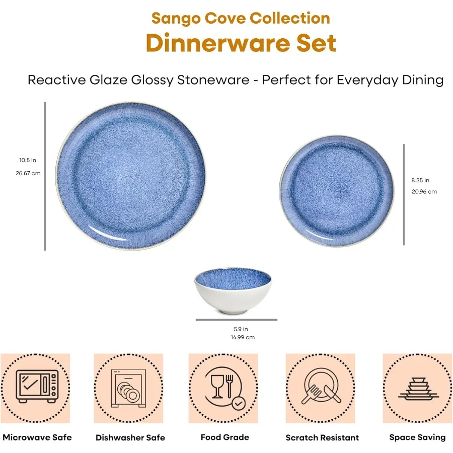 Conjunto de louça de grés de 12 peças para 4 esmalte reativo azul claro em pratos e tigelas brancas conjunto de prato de cerâmica de cozinha moderna