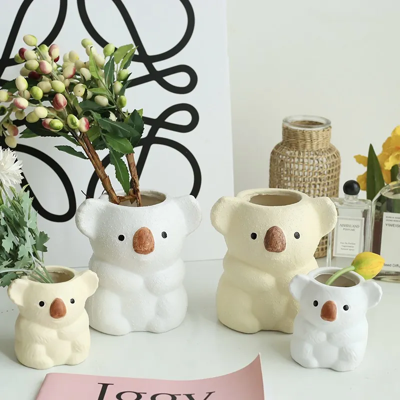 Cute Koala Small Vase Succulent Flower Pot, Resin Potted Plants Desktop Table Decoration, Office Accessories, Indoor Living Room