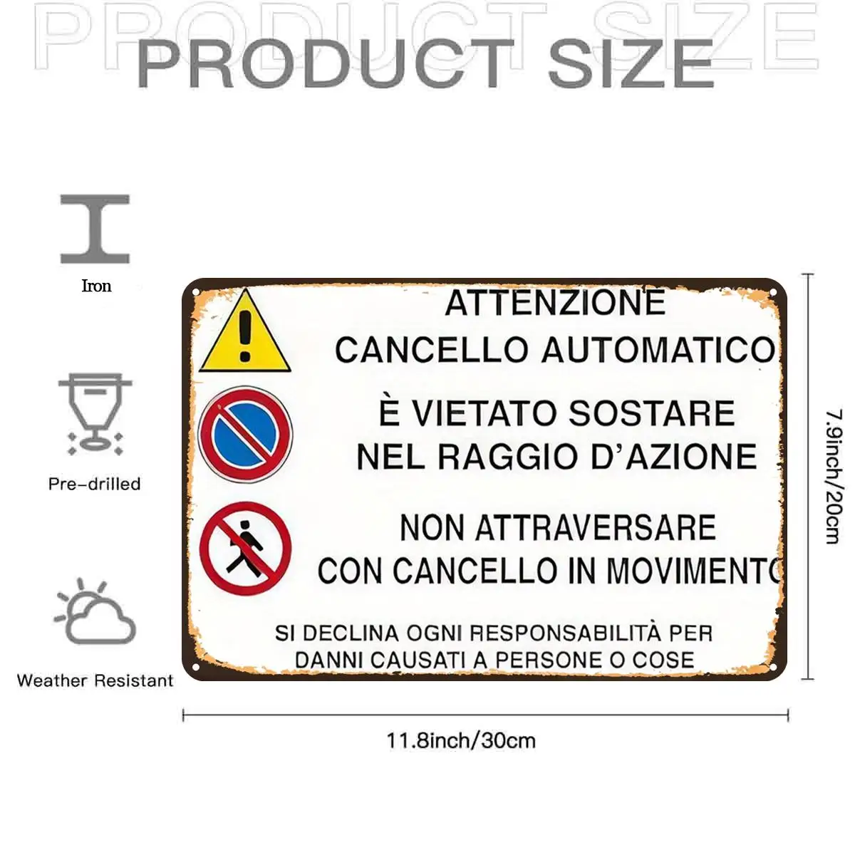 2D Flat, Retro Vintage Safety Warning Sign for Automatic Switch Metal Iron Sign, Pre-Drilled Holes, Suitable for Indoor, Garden