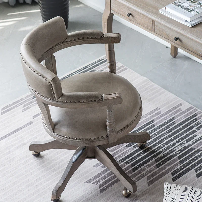 كراسي كمبيوتر دوارة لغرفة النوم من الخشب الصلب الأمريكي، كرسي مكتب تنفيذي للرئيس، مسند ظهر صغير للشقة