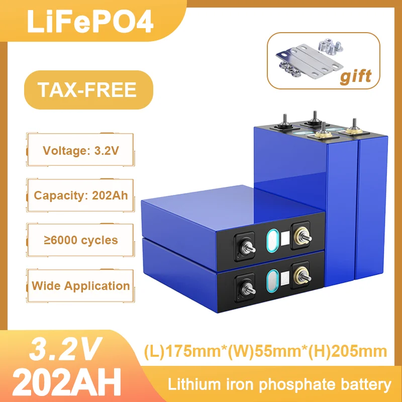 Lifepo4 Battery 3.2V 200Ah Lithium Iron Phosphate 6000 Cycles Rechargable Batteries Cells For DIY 12V 24V 48V Home Solar Camping