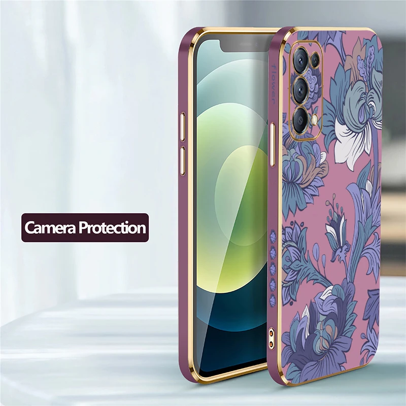 الفاخرة تصفيح لينة جراب هاتف ل ممن لهم رينو 5 5G 5F 5K 4Z 4G 2 2Z 2F 4 5 6 7 لايت السيليكون للصدمات خمر زهرة طباعة غطاء #5