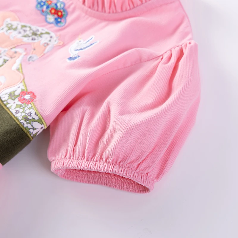 Little maven Zomer Kinderkleding Baby Meisje Cartoon Eenhoorns Geborduurde Prinses Jurken Kinderkleding Corduroy Roze Jurk