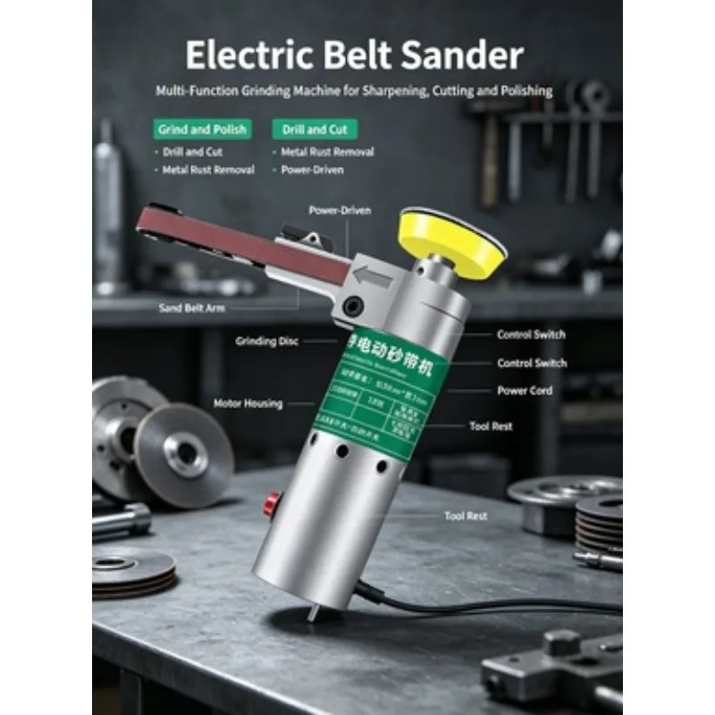 Portable Electric Belt Sander Mini Type  Multifunctional Handheld Abrasive Polisher For Metal Wood Surface Grinding Work