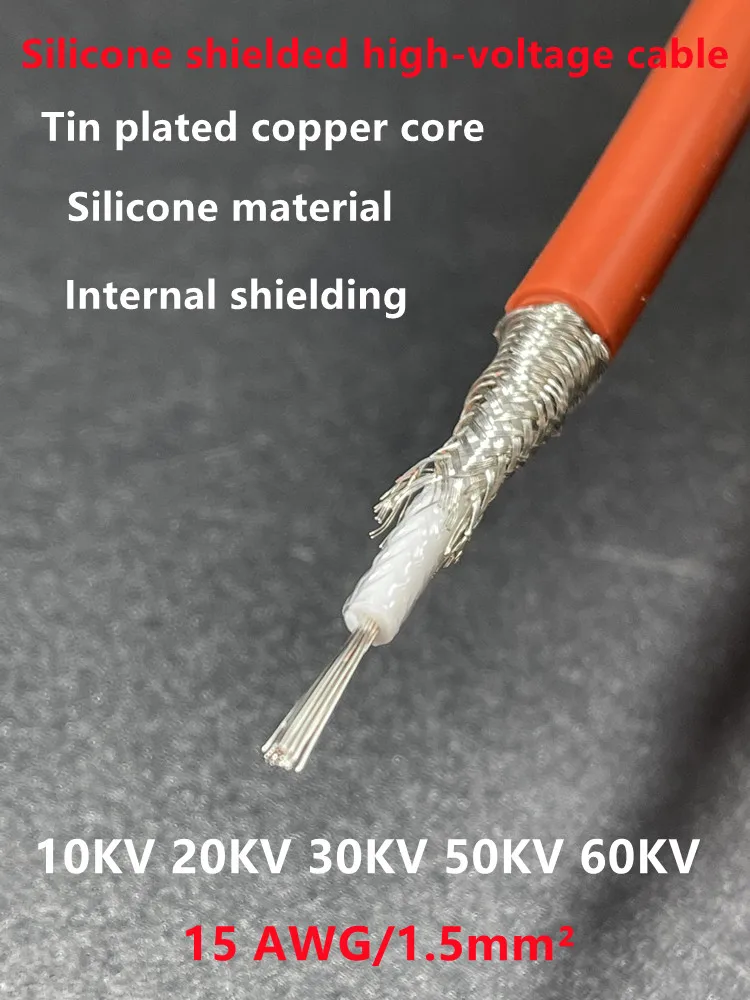 Silicone High-voltage Cable Test Wire Ac/ Dc 20/30/50kv100kv 1 meter Gyxzv High-voltage Wire Shielded Test Cable 1.5mm² 15 Awg