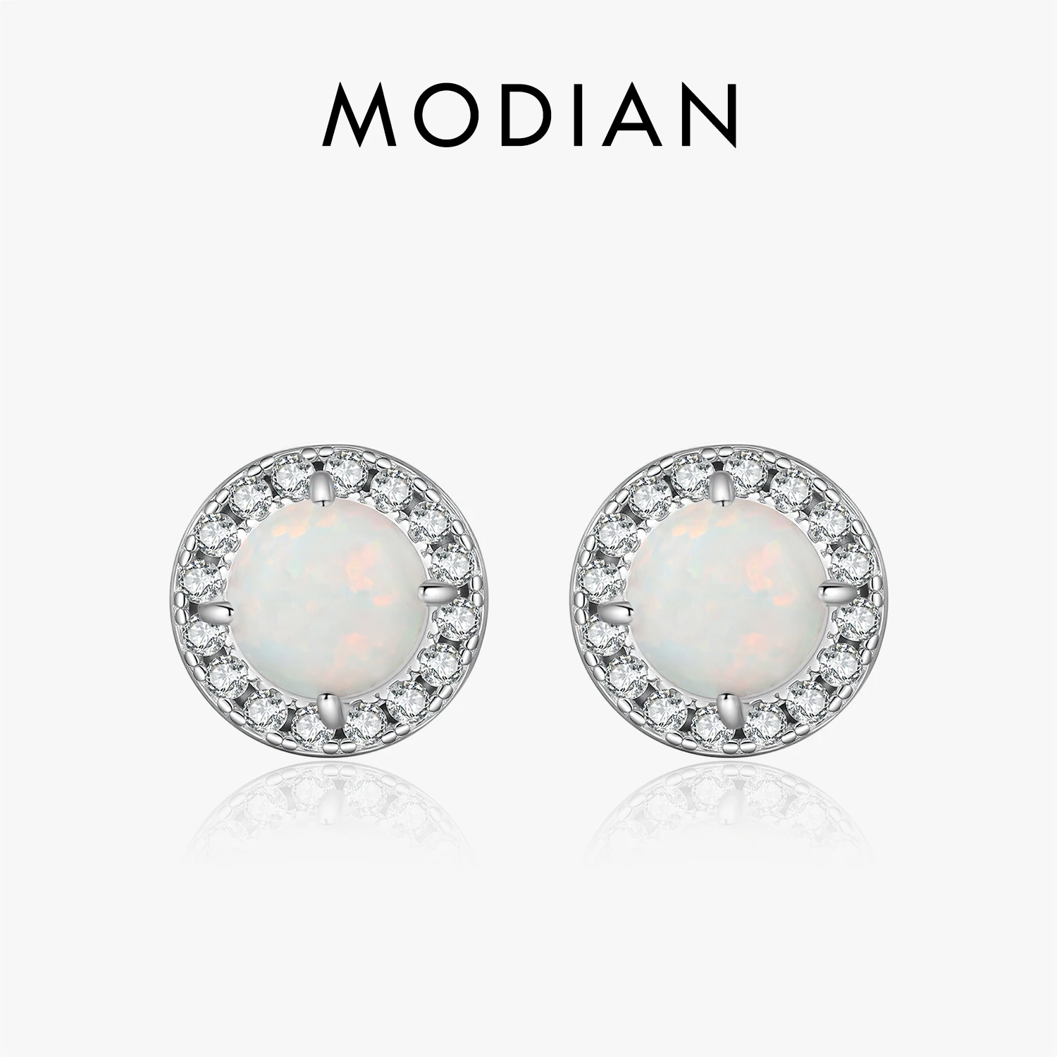 Modian 925 prata esterlina minimalista redondo opala halo orelha studs uso diário brincos para mulheres ol jóias finas