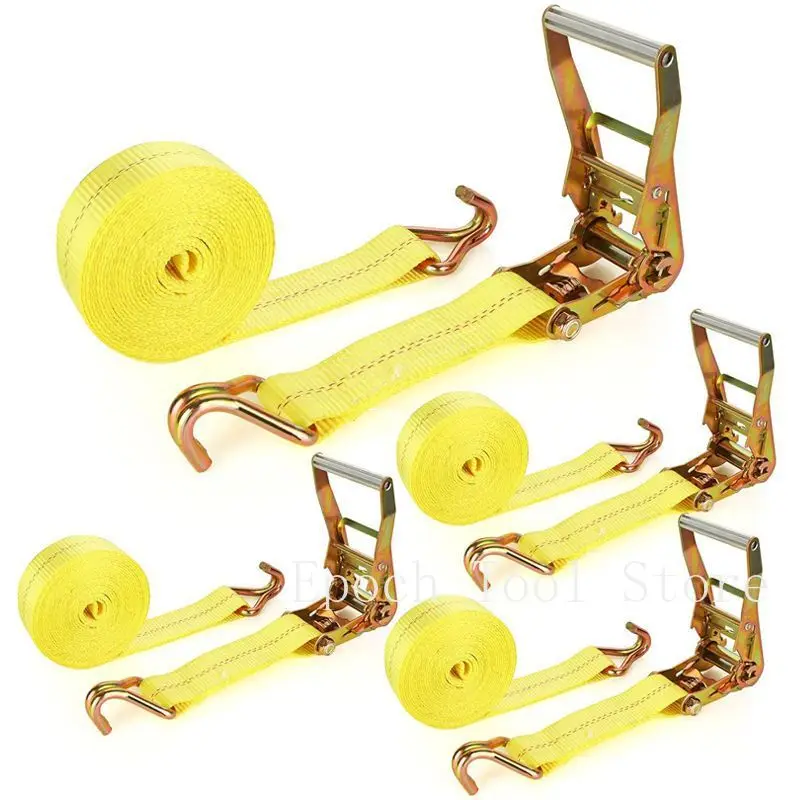 5T Load Bearing US Standard Double Hook Ratchet Strap Polyester Winch Belt Cargo Lashing Tightener for Goods Binding Ropes