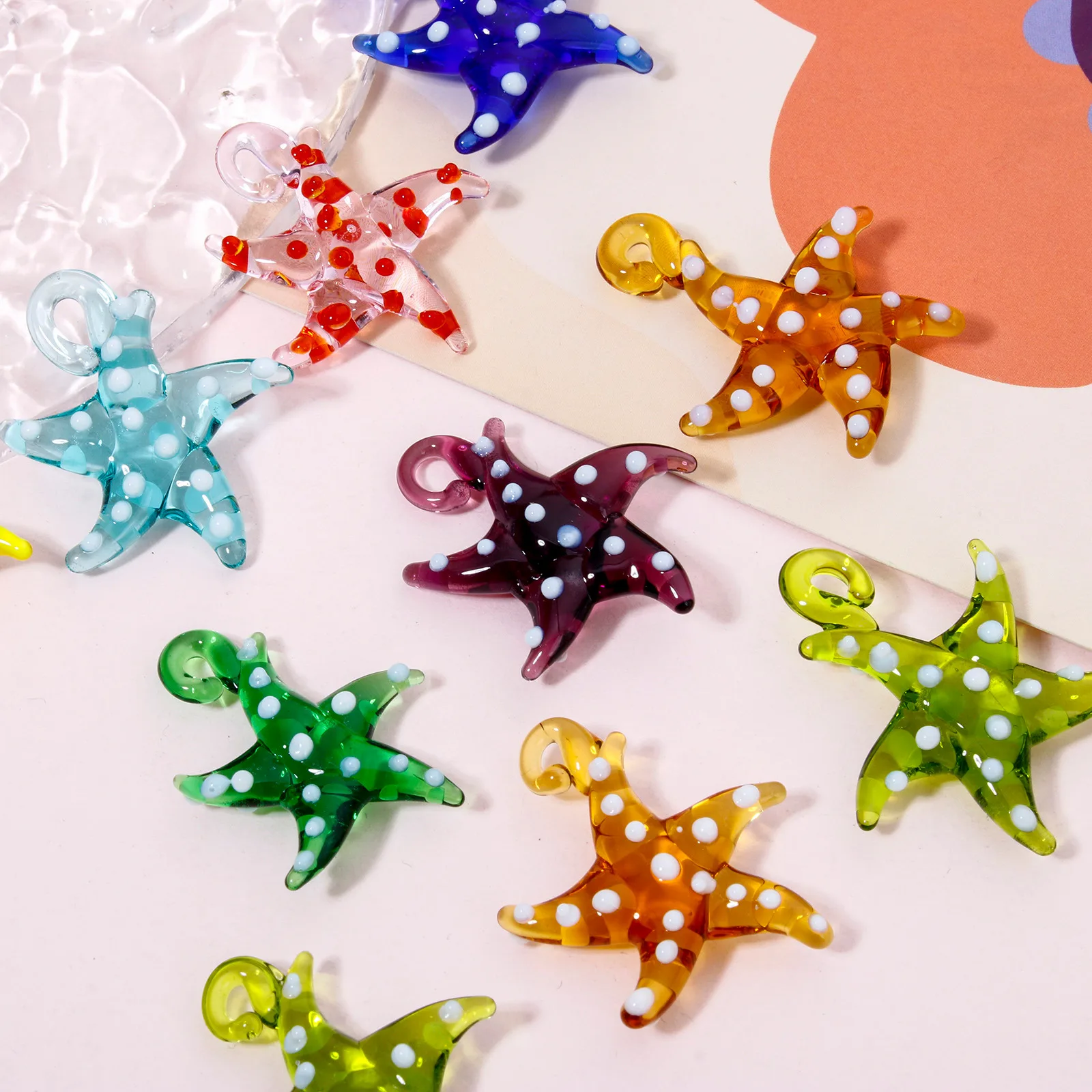 DoreenBeads 2PCs Starfish Lampwork Glass Pendant Colorful Charms DIY Making Necklace Earrings Bracelet Jewelry Accessories