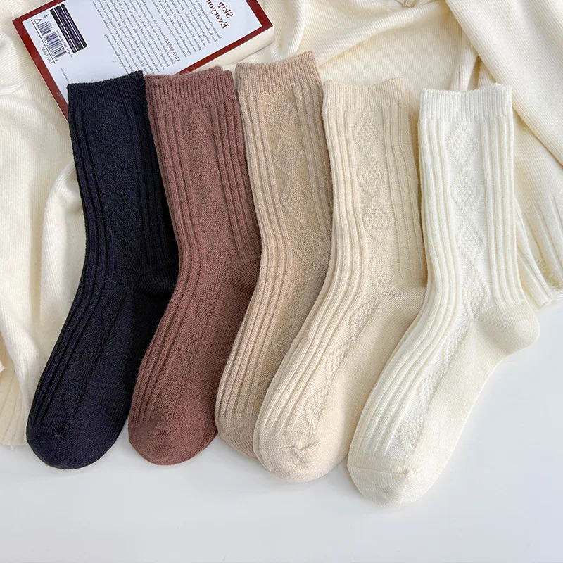 1/3/5 Pairs Women‘s Wool Blend Socks Thick Mid-Calf Thermal Fuzzy Home Sleeping Winter Socks EU 35-42 US 5-10
