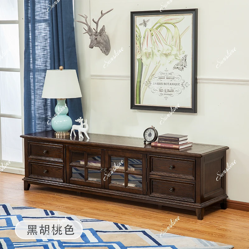 American TV, all solid wood TV cabinet coffee table combination living room, retro floor cabinet simple and modern