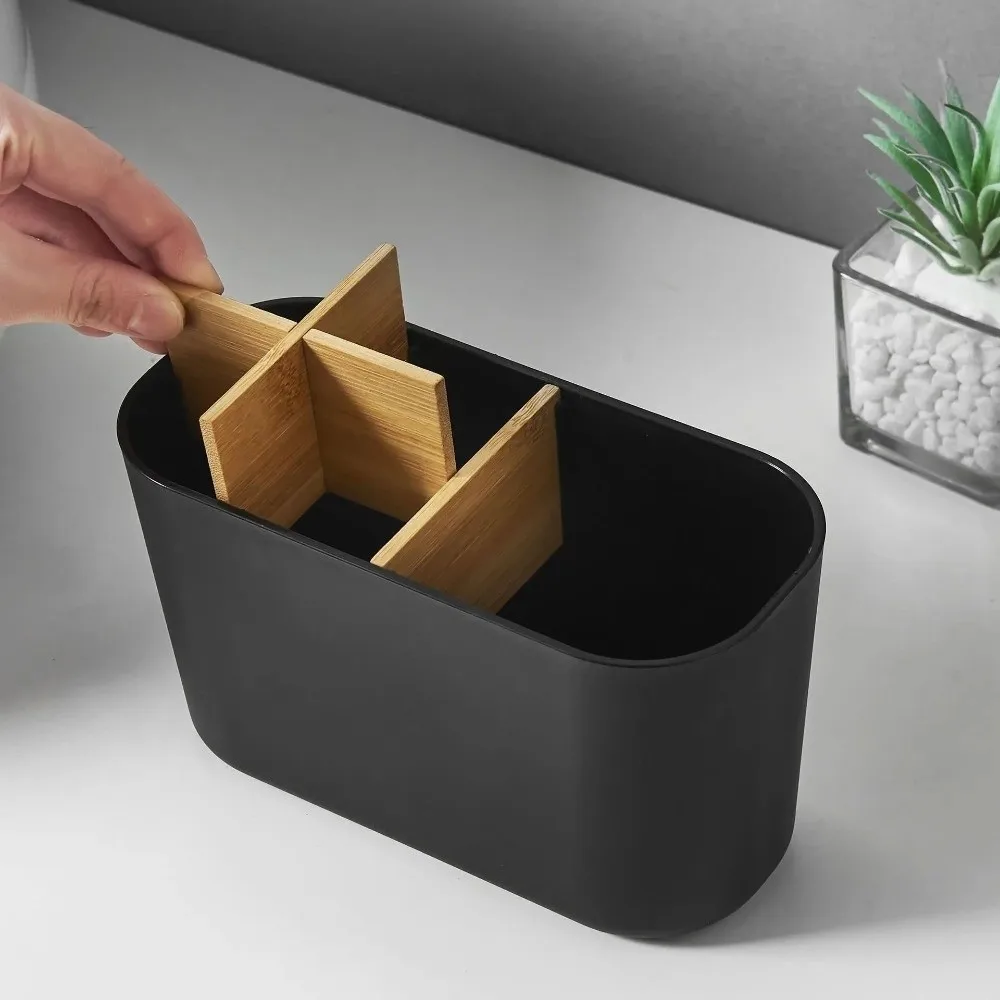 Multi-Slot Toothbrush Holder Plastic Toothpaste Storage Bamboo Toothbrush Holder Cosmetic Storage Bathroom Counter Organizer - view 4