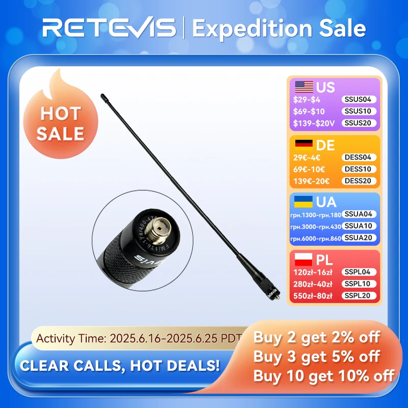 

Антенна для рации RETEVIS SMA-F RHD-771 VHF UHF двухдиапазонная для Kenwood Baofeng UV 5R 144/430 МГц для Quansheng UV K5 UV K6 K58
