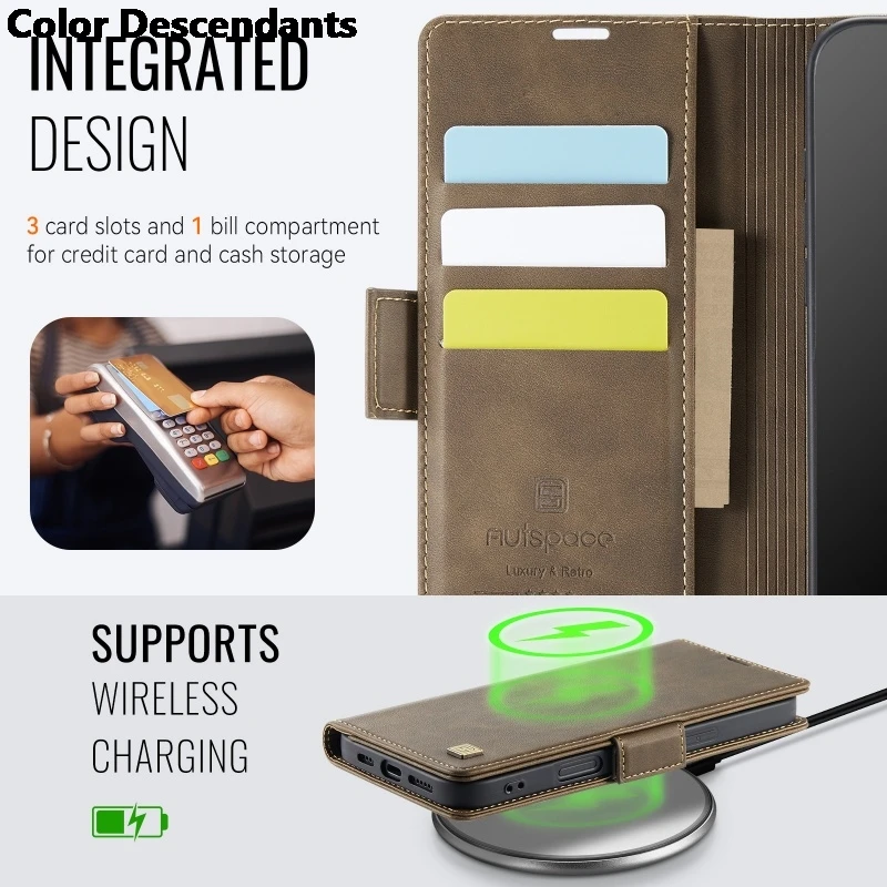 Casing Ponsel untuk iPhone 16 Pro Max 15 Plus 14 13 12 11 Dompet Kulit Pengisi Daya Nirkabel Magnetik Tas Belakang Penutup Dudukan Lipat Kartu