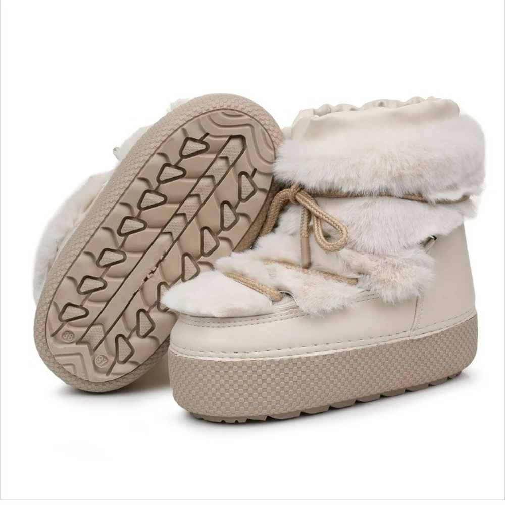 Furry Short Tube Snow Boots New Women's Winter Boots  Women Artificial Rabbit Fur Space Boots Non-Slip Warm Shoes for Women