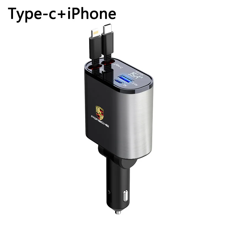 Cabo retrátil do carregador usb para carro, cabo de carga rápida para iphone, huawei, samsung, porsche 911, caiena, 918, 718, panamera, macan