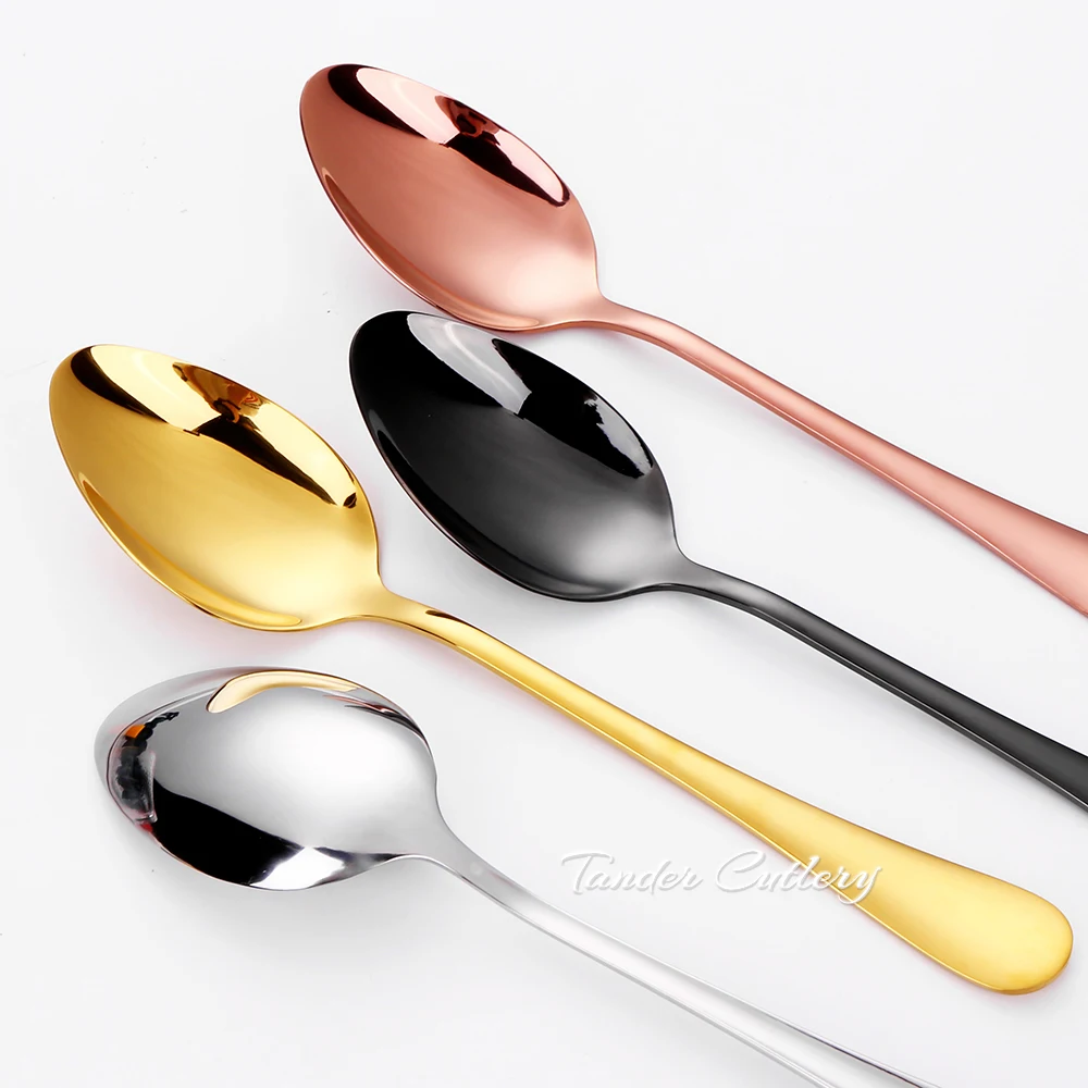 4/6/12 Pieces Gold Dessert Spoon Stirring Spoons Set Stainless Steel Sliver Cutlery Cake Dessert Spoon For Home Tea Party
