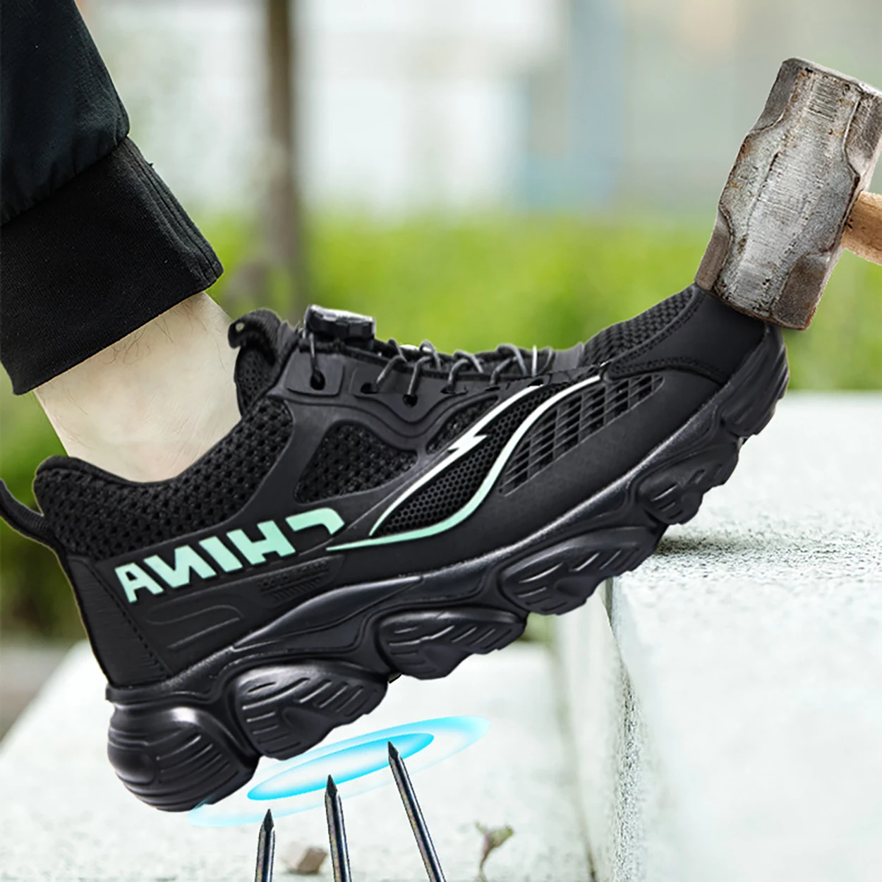 Steel Toe Safety Shoes Men, Anti-Puncture Anti-Smash Non Slip Industrial Work Boots Lightweight Rotating Button Work Shoes