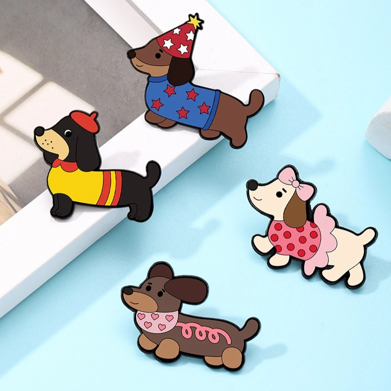 Cartoon Fashion Dachshund Dog Shape Alloy Brooch Cute Animal Daily Commute Badge Pin For DIY Clothing
