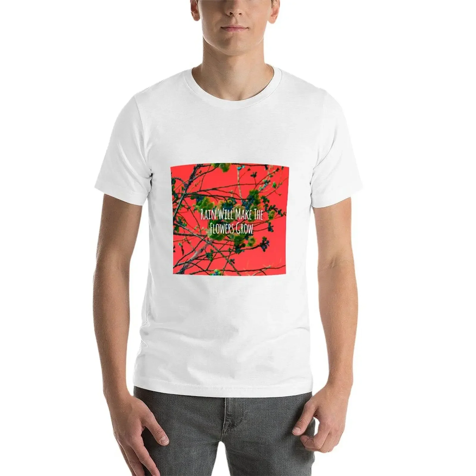 Camiseta de chuva masculina fará as flores crescerem, blusa de moda coreana, verão