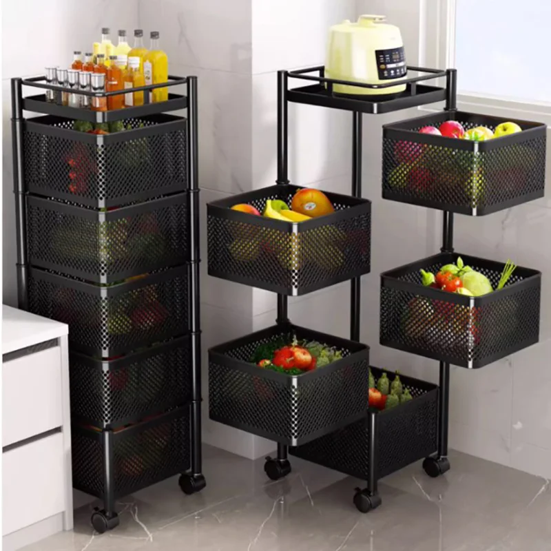 

Living Room Multi-functional Cart Rotating Kitchen Trolleys Storage Rack Floor-standing Multi-layer Household Carts with Wheels