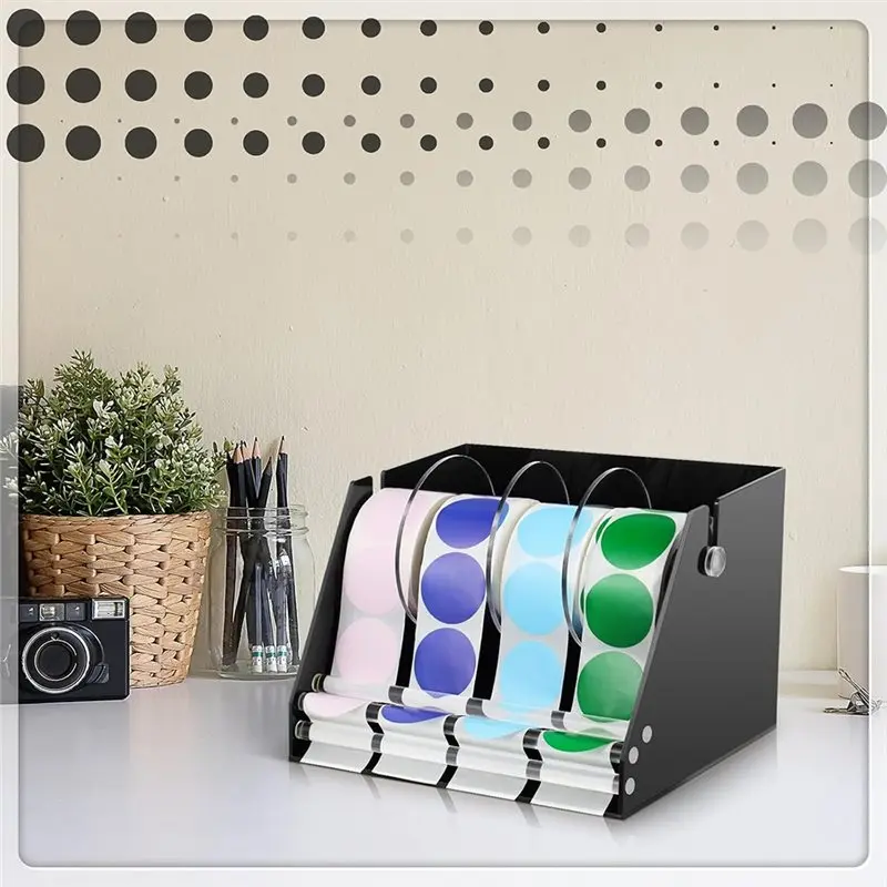 TKOH-Adjustable Label Dispenser Sticker Dispenser Label Roll Holder Acrylic Tape Organizer Stand