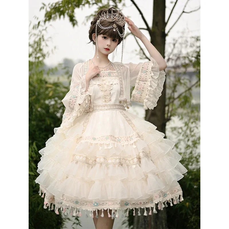 

Elegant Lolita Jsk Suspender Dress Princess Palace Oil Painting Cla Ruffle Gorgeous Dress Court Style JSK Tea Paty Dress