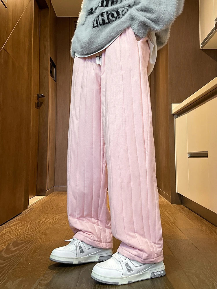 

Мужские повседневные прямые брюки из смеси хлопка в термополоску, удобные зимние брюки больших размеров, свободный крой для пар