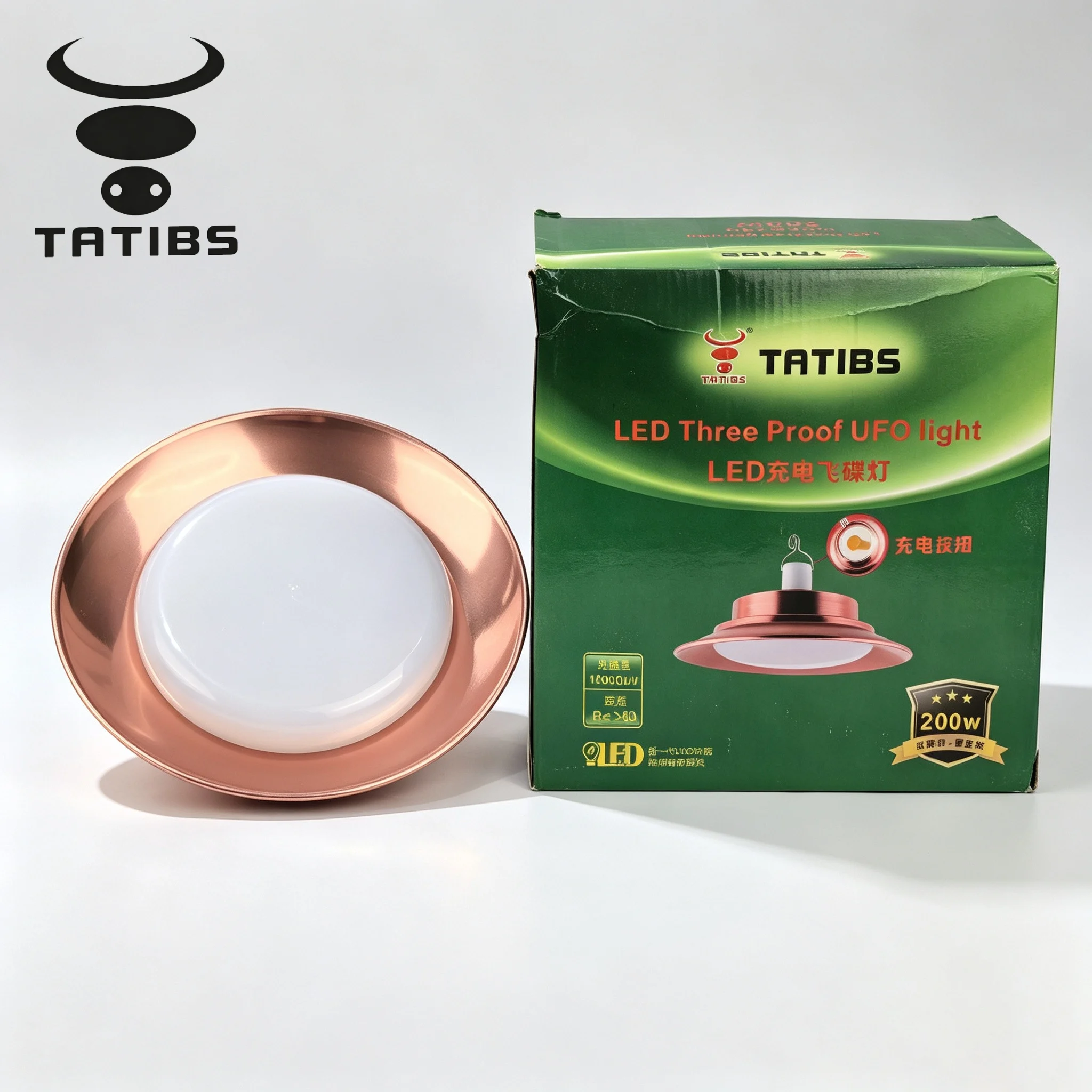 TATIBS 200W Full Aluminum Rechargeable LED UFO Light Three Proof UFO Light Charging Outdoor Lamp Night Market Stall Rechargeable