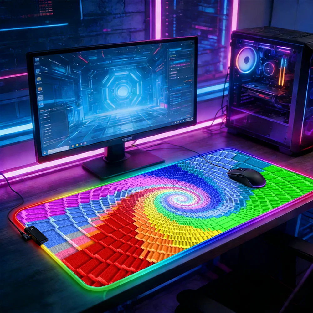 

LED Lighting RGB Mouse Pad E-sports Game Keyboard Pad 3D Rainbow Vortex Mousepad Gamer Laptop Accessories Deskmat Mats Anime Pc