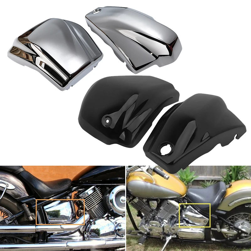 2Pcs Left Right Motorcycle Battery Side Fairing Covers Chrome Black for Yamaha Dragstar Vstar XVS1100 Classic Custom 1999-2011