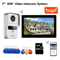 7 Inch Touchscreen Monitor Draadloze Wifi Smart Video Deurtelefoon Intercom Systeem Deurbel Camera Met 1080P Bedrade Deurbel Tuya