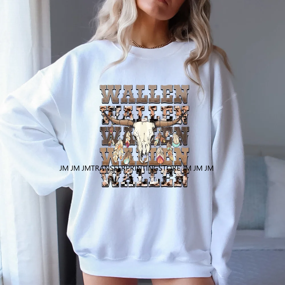 Western Cowboy DTF Iron on Leopard Wallen Bull Skull Thermal Stickers Heat Transfers Printing Ready To Press For T Shirts