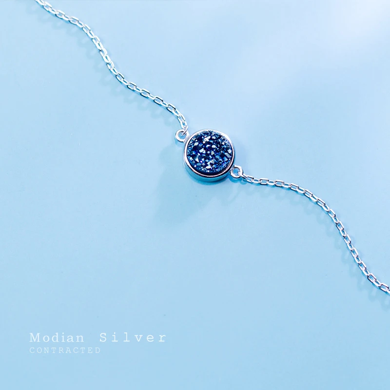 Modian Multicolor Blue Crystal Sparkling Round Chain Bracelet Fashion Charm 925 Sterling Silver Bracelets For Women Jewelry Gift