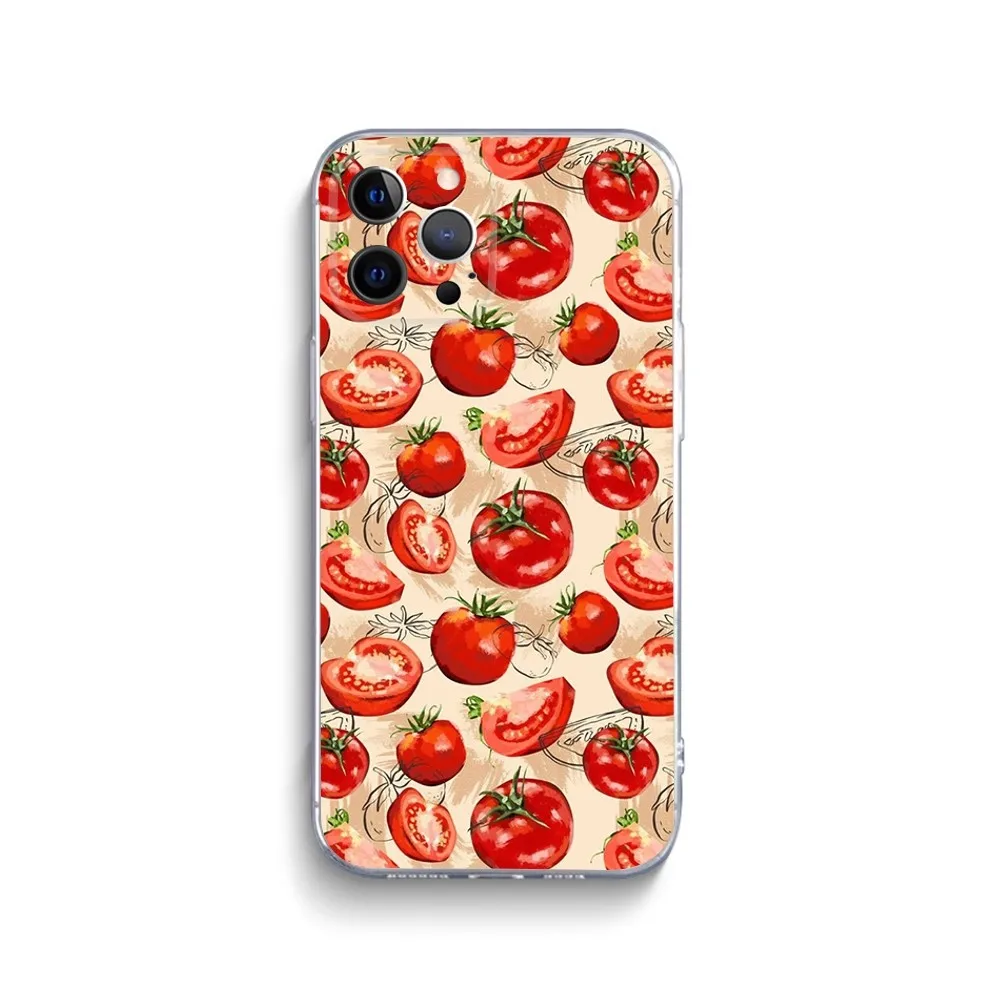 Vegetables Fruits Tomatoes Phone Case For iPhone 15,14,13,12,11 Plus,Pro,Max,XR,XS,X,7,8 Plus,SE,Mini Transparent Silicone Soft