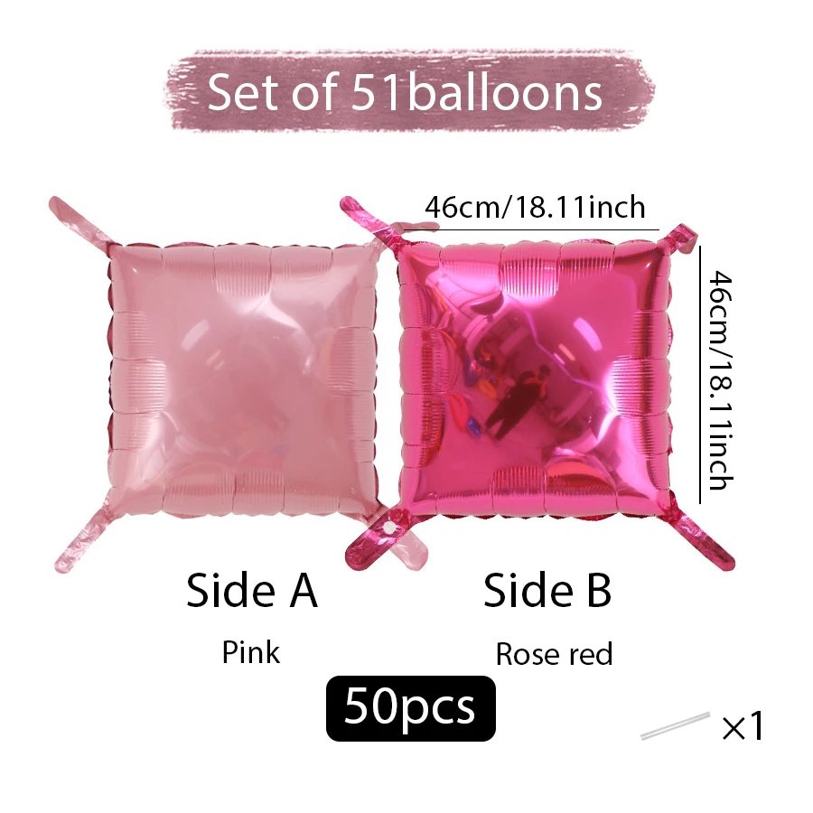 50 Stück quadratische doppelseitige Aluminiumfolien-Ballonwände, Geburtstagsfeiern, Jubiläen, Hochzeitsaison, Valentinstag – Detail 2