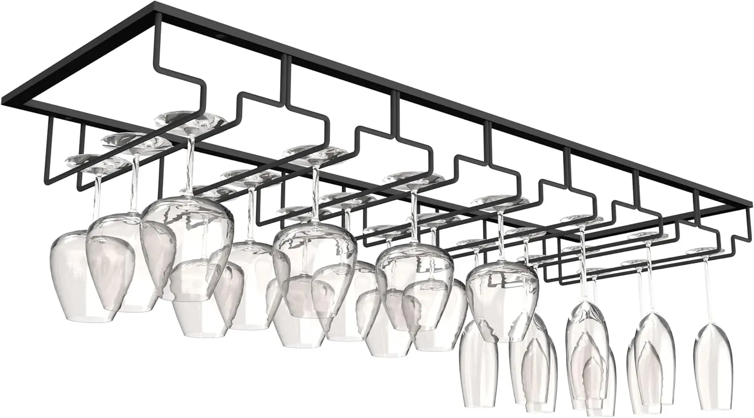 

Подвесная подставка для бокалов на 7 рядов - вмещает 22 бокала - черный металлический органайзер для кухни и бара