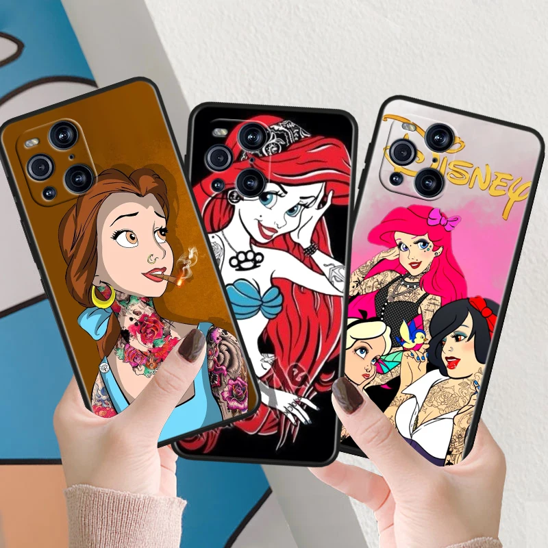 Disney Princess Tattoo For OPPO Find X6 X5 X3 X2 F21S F21 Pro Lite Neo Black Silicone Fundas Soft Cover Capa Phone Case