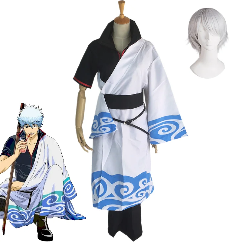 Anime Cosplay Costumes Sakata Gintoki Cosplay Costume Kimono Halloween Carnival Party Silver Soul Cosplay Costume Wigs