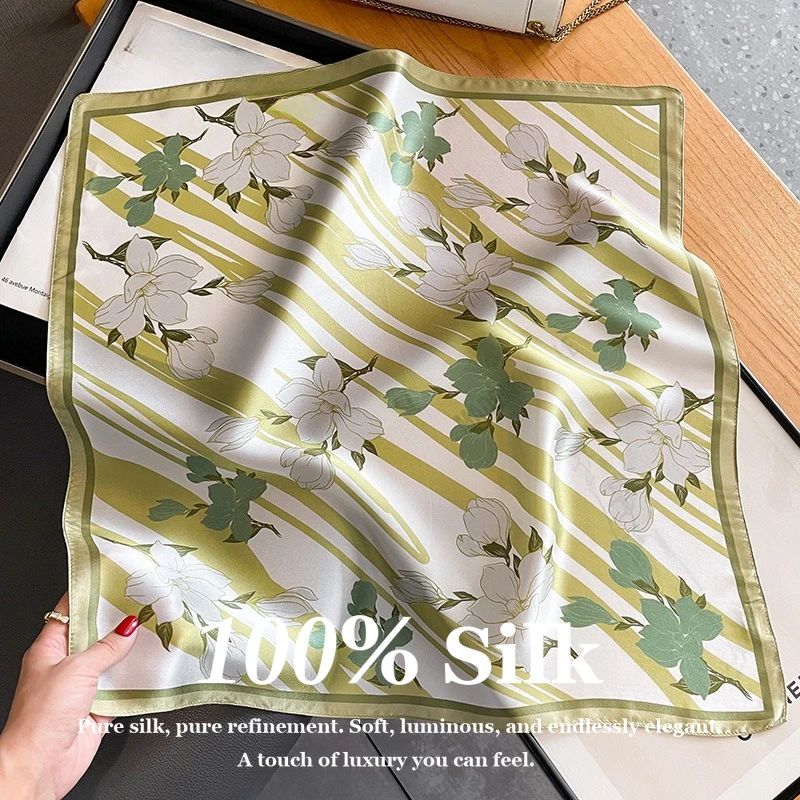 

100% Mulberry Silk Scarf Women 53x53cm Square Head Scarf Luxury Fashion Print Hair Bandana Small Neck Scarf Neckerchiefs Foulard