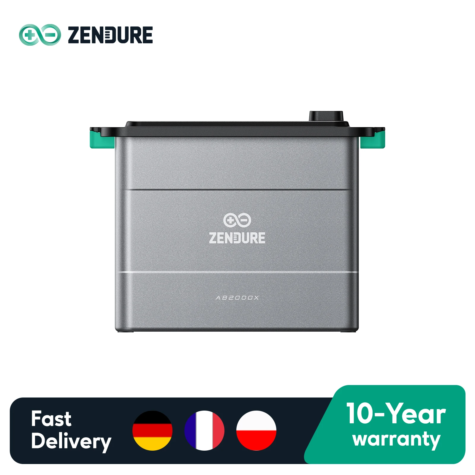 Zendure SolarFlow AB2000X, batterie 1920 Wh LiFePO4 pour système solaire de balcon SolarFlow, capacité extensible 7680 Wh, IP65, fonction de chauffage automatique, système d'extinction d'incendie par