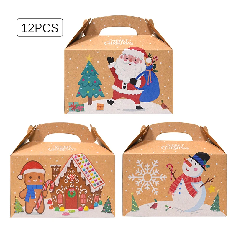 

12/24Pcs Large Christmas Eve Candy Box Snowman Santa Claus Cake Favor Gift Packaging Box New Year Merry Christmas Party Supplies